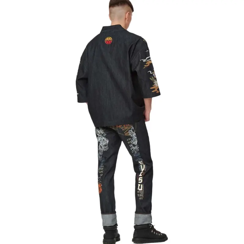 EVISU Komainu All Over Printed Denim Kimono 'Denim Blue'-4