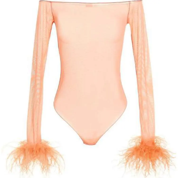 Oséree Off Shoulder Sheer Bodysuit-1