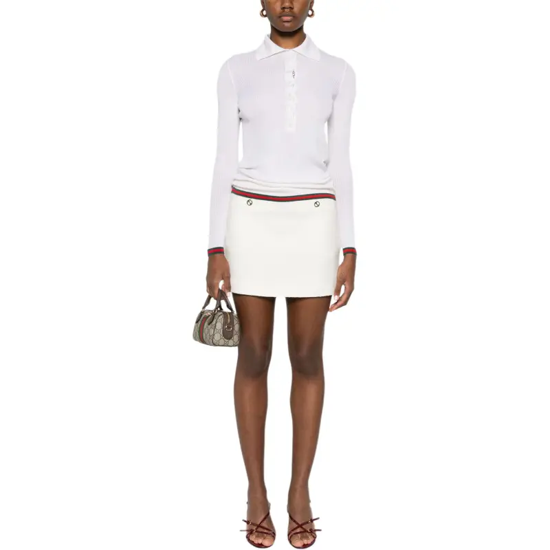 GUCCI Ribbed Knit Long Sleeve Polo Shirt-1
