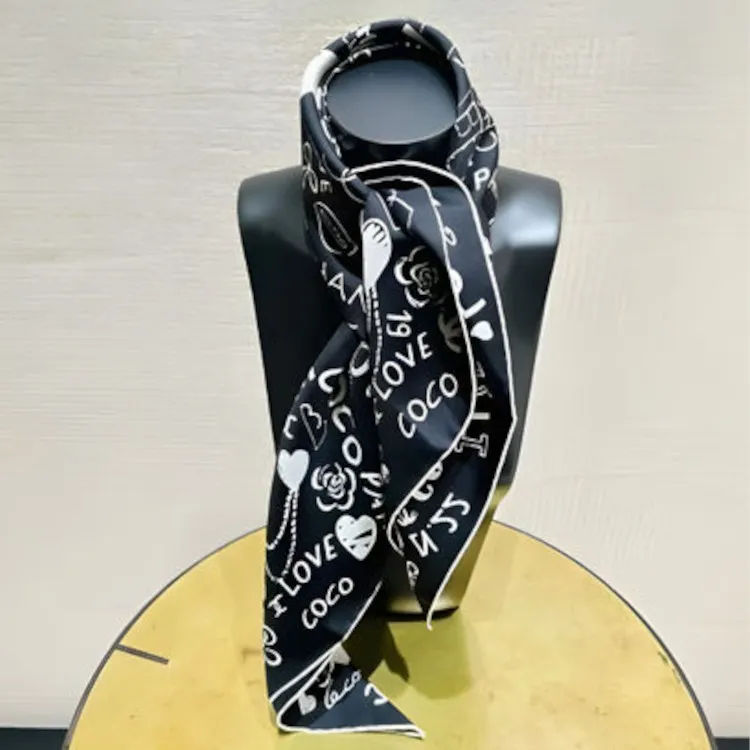 CHANEL Silk Scarves Women's Black-2
