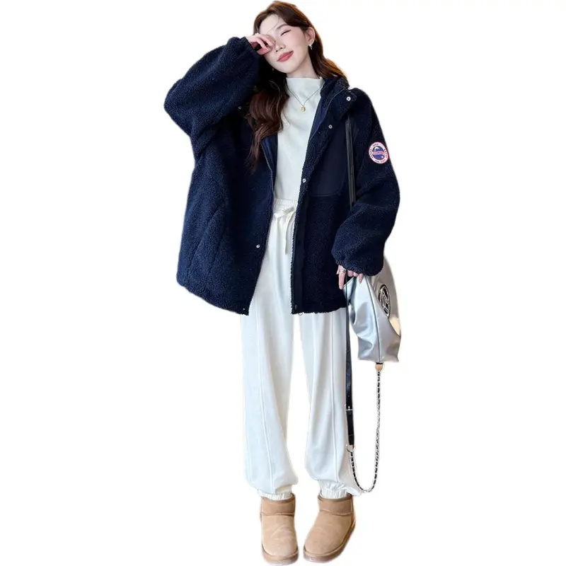 Tonlion Velvet feel Coat Women's Navy Blue-1