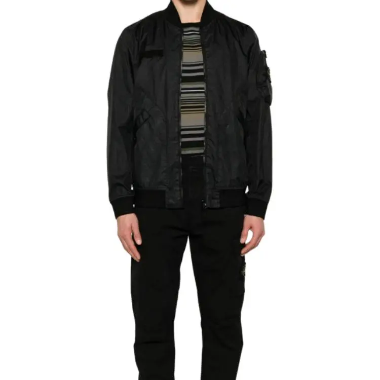 STONE ISLAND Logo Patch Zip Up Bomber Jacket-1