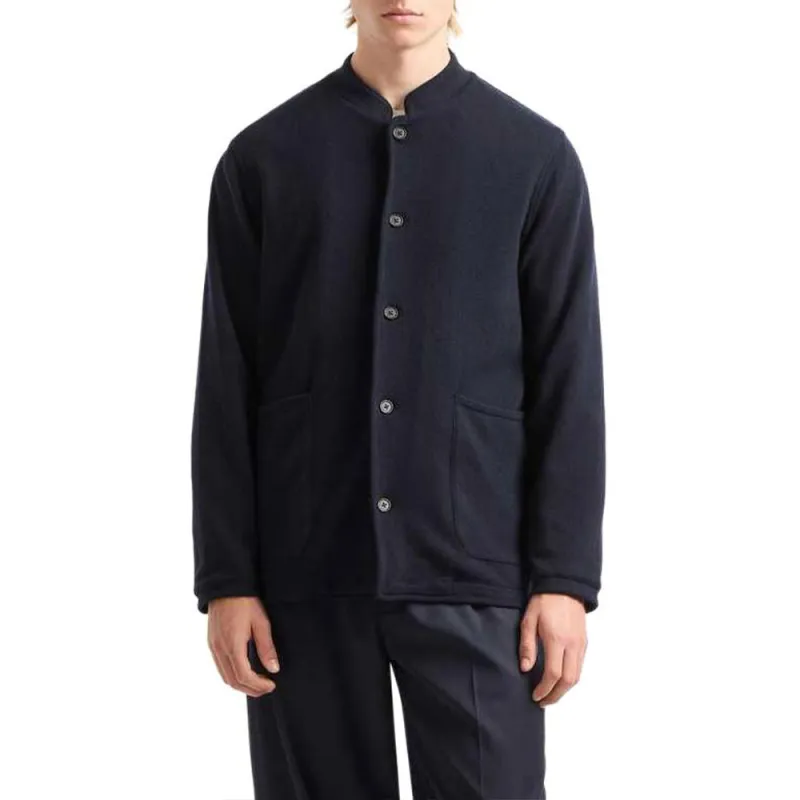 EMPORIO ARMANI Plated Plain knit Virgin wool Blazer With Guru Collar-2
