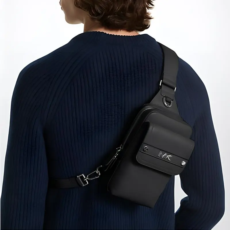 MICHAEL KORS Cow Leather Sling Bag, Fanny Pack, Shoulder Bag, Crossbody Bag Medium Size Men's Black-3