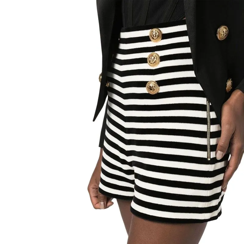 BALMAIN Striped Cotton Shorts-4