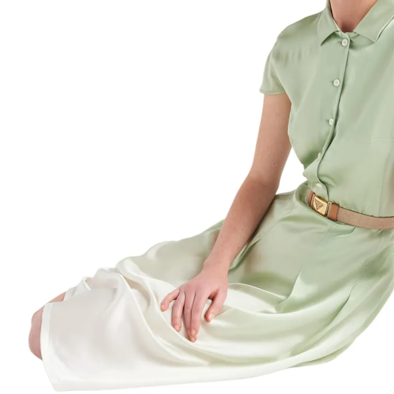 PRADA Printed Satin Crepe Dress Short-Sleeved Dresses Women's Light Green-2