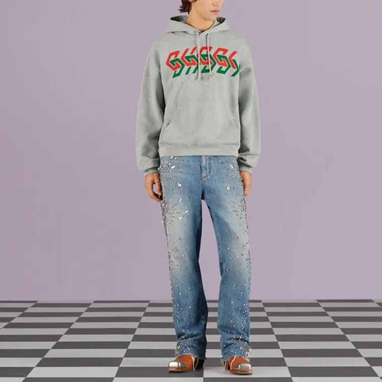 GUCCI Chain Print Hooded Sweatshirt-4