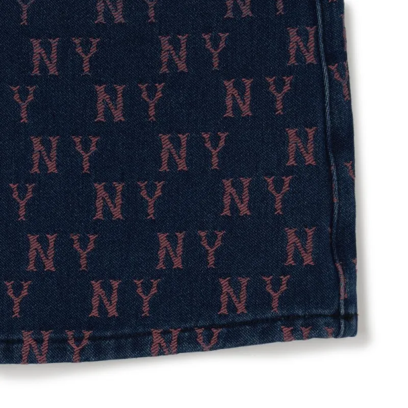 MLB New York Yankees Denim Gradation Jacquard Monogram New York Yankees Denim Denim Short Skirts Women's Blue-5