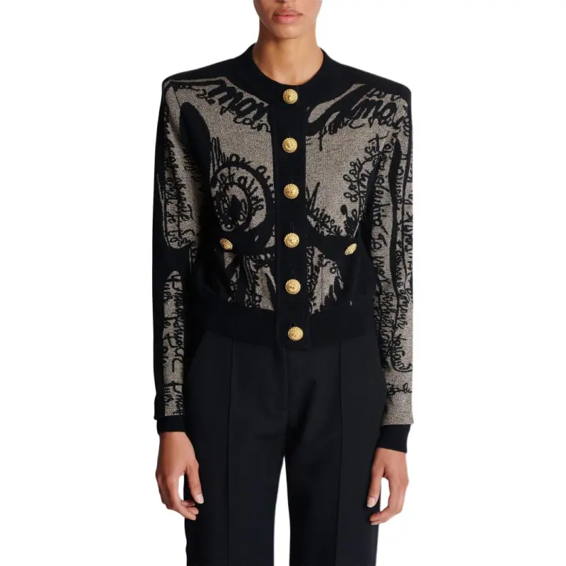 BALMAIN Intarsia knit Logo Cardigan-4