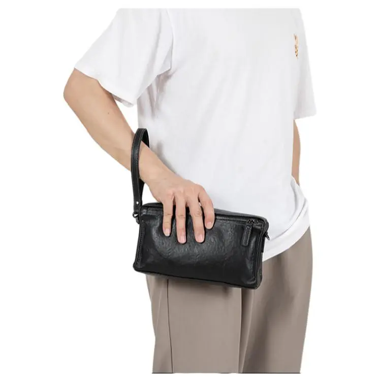 DOSRFINI Cow Leather Crossbody Bag Shoulder Bag Handheld Small Square Bag Regular Men's Black-4