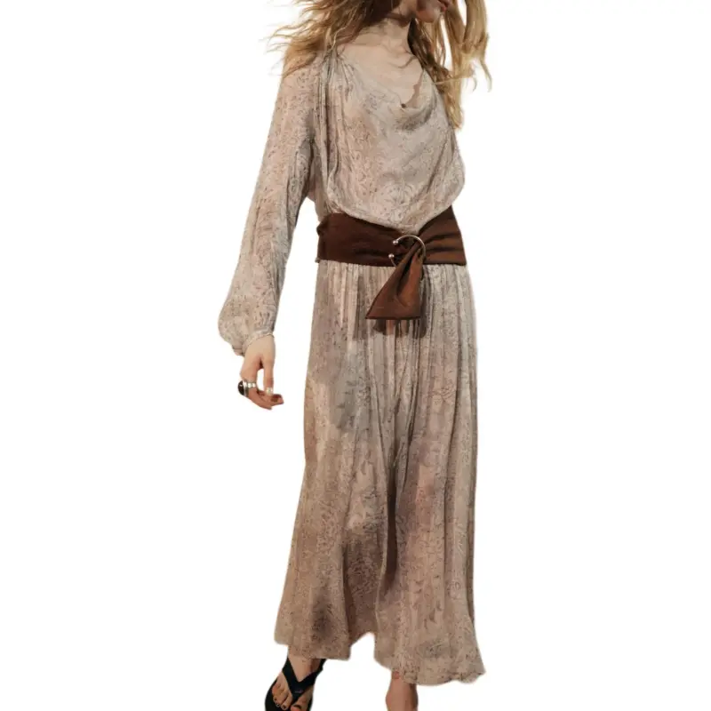 ZARA ZW Series Long Sleeved Dress Women's Gray/Brown/Yellow-3