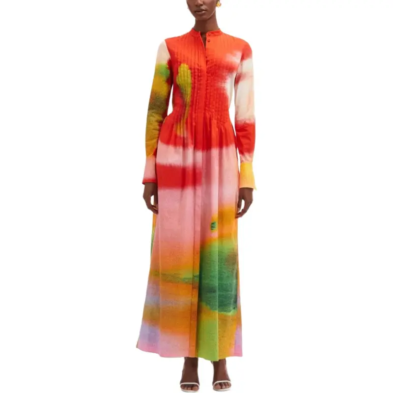 Oscar De La Renta Abstract Watercolor Kaftan-1