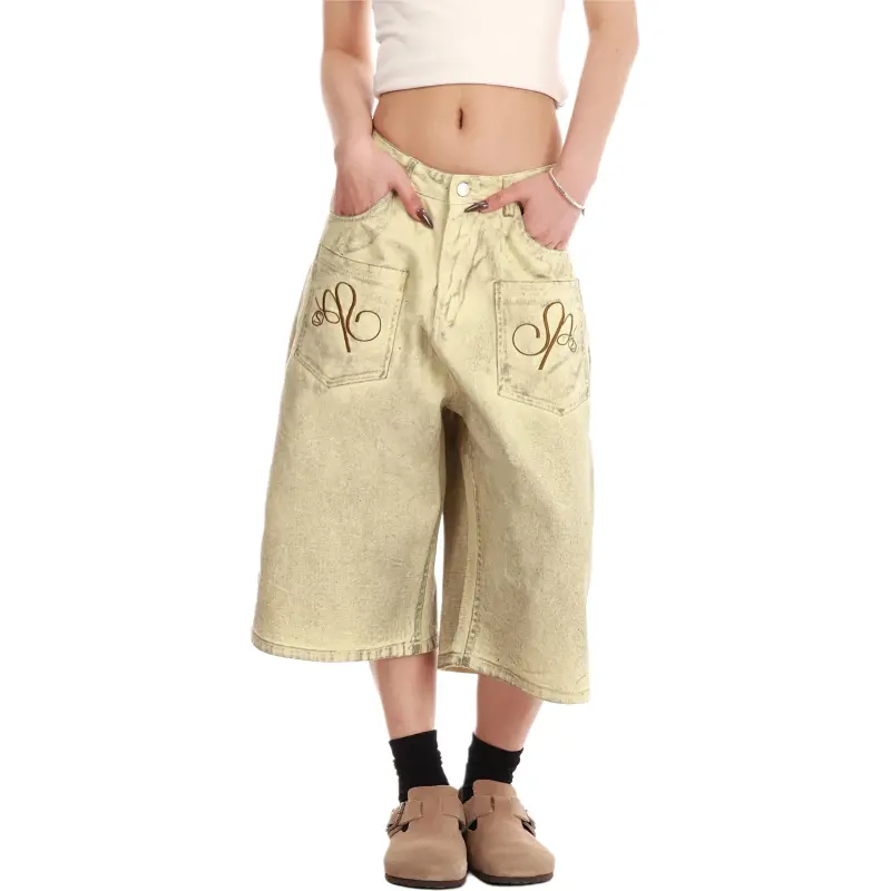 VINMUK Denim Shorts Unisex Apricot-4