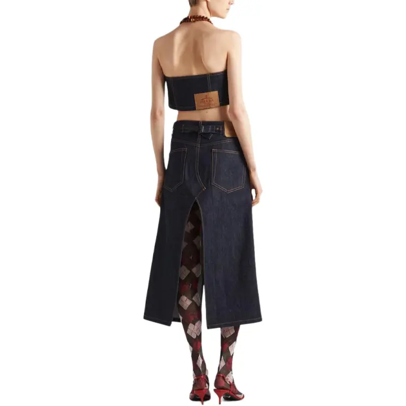 PRADA Crop Top In Selvedge Denim Strapless Top Women's Marine Blue-2