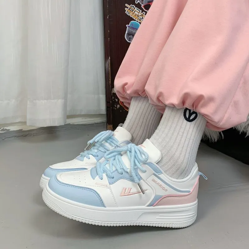 Warrior Warrior Wear resistant And Lightweight Low Top Skateboard Shoes Women's White Blue Pink-5