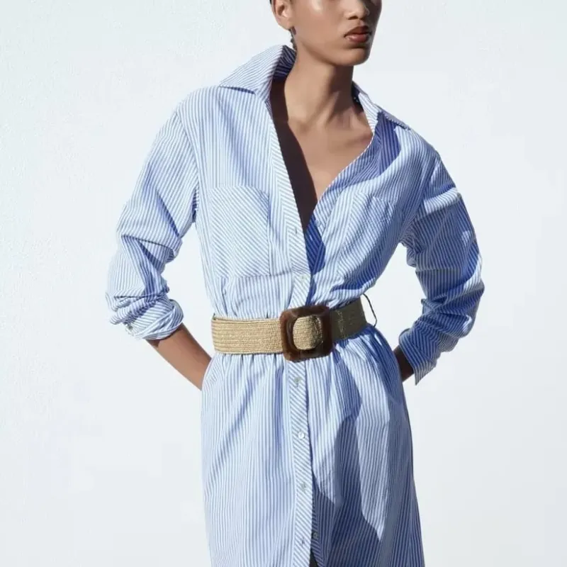 ZARA Long Sleeved Dress Women's Blue-3