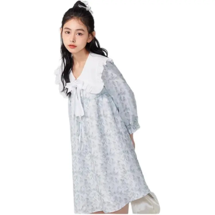 ZIHAN Long Sleeved Dress Women's Sky Blue-7