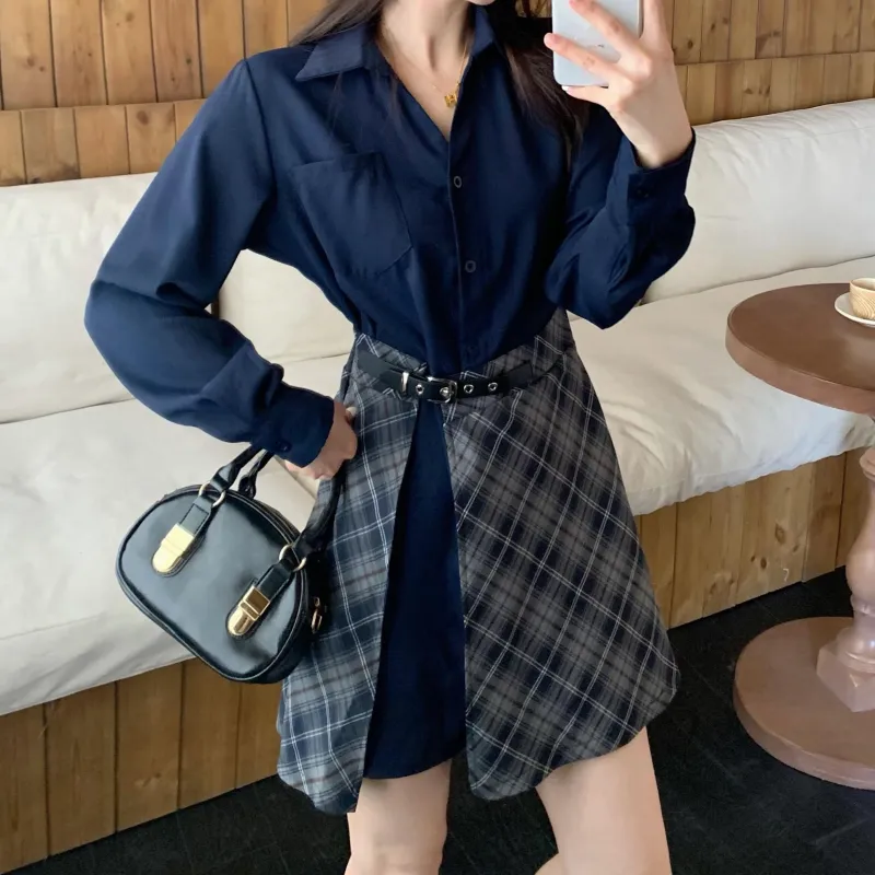 GULIANFEI Long-Sleeved Dresses Women's Navy Blue-0