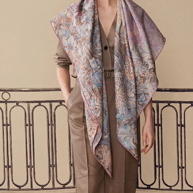 HERMES Cashmere Mulberry Silk Shawls Women's Multicolor-3