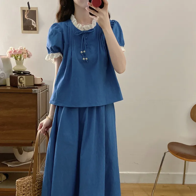 GULIANFEI Skirt Set Women's Dark Blue-6