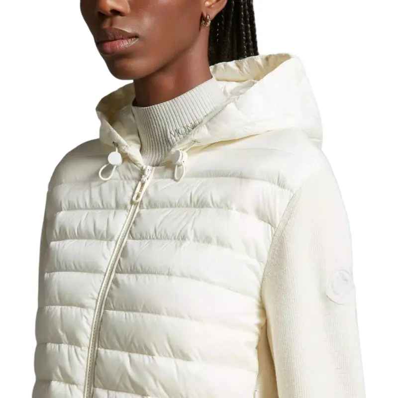 Moncler Padded Wool Zip Up Hoodie Down Jacket Women's White-5