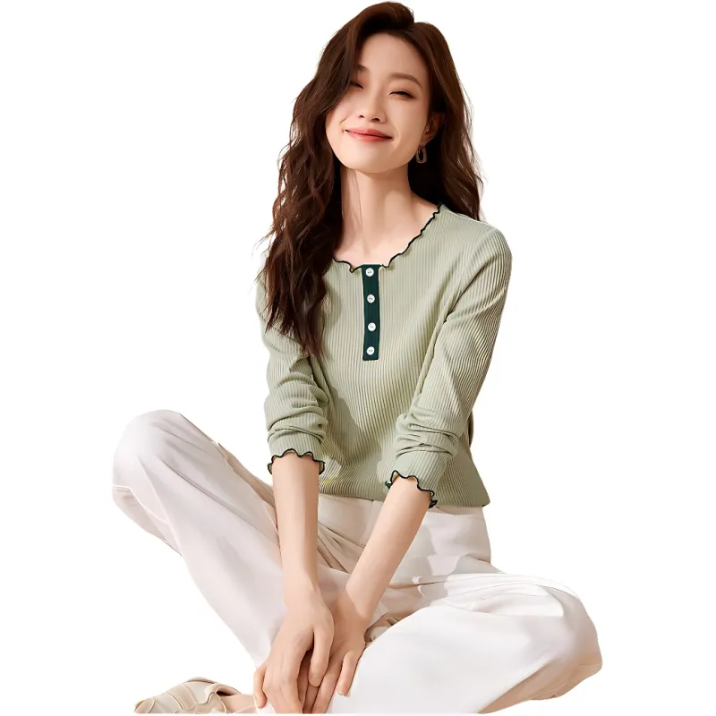 Mo Han Yi Mei Regular T Shirt Women's Green-2