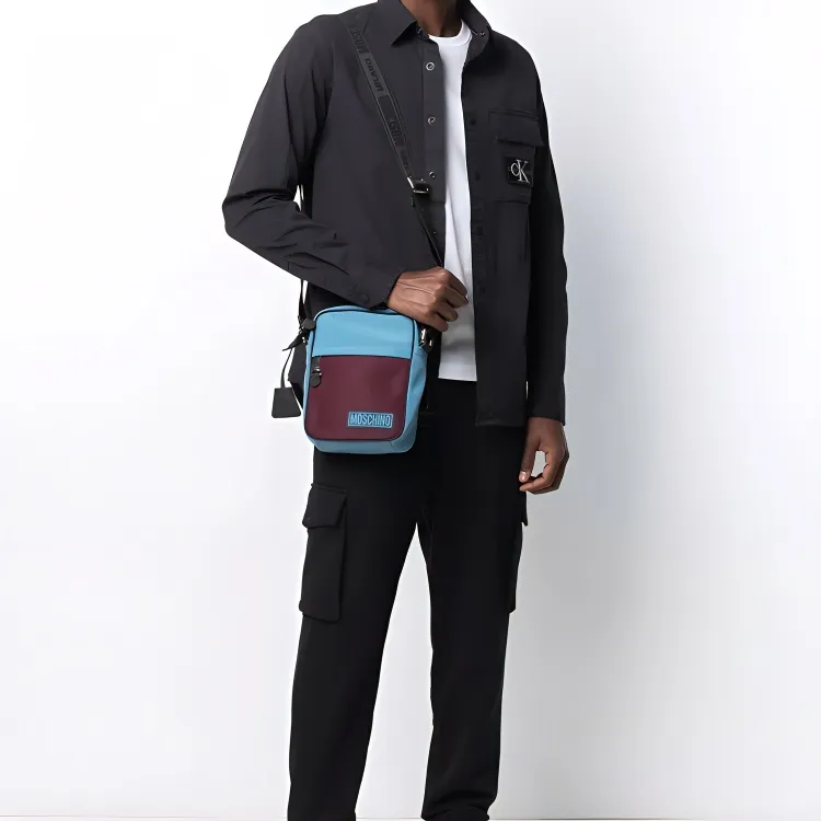 MOSCHINO Polyester Messenger Bag, Small Square Bag, Shoulder Bag, Crossbody Bag Regular Unisex Red Blue & Multicolor-4