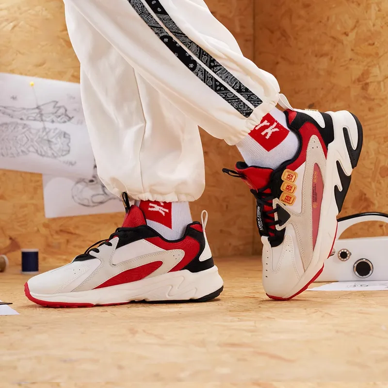 XTEP Born To Be Bold Series Slip Resistant Cushioning Low Top Casual Shoes Men's White Red Gray-4