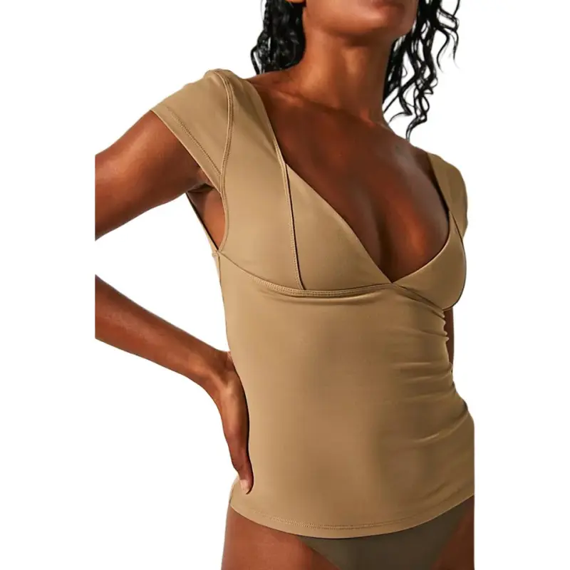 FREE PEOPLE T-Shirt Women's Tan/Brownish Brown-1