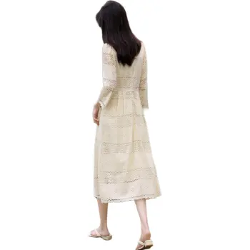 XWI Long Sleeved Dress Women's Beige Apricot