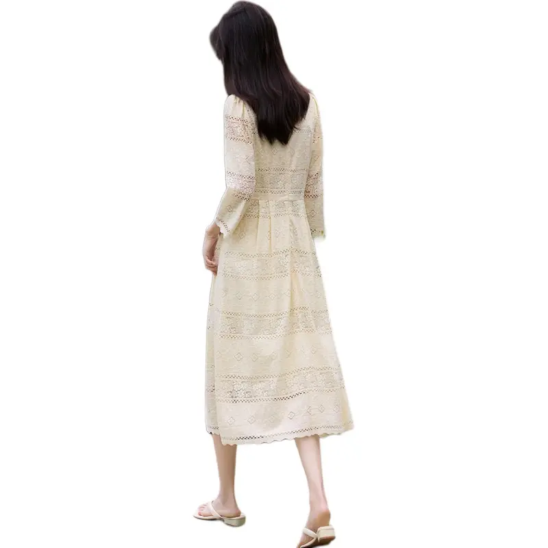 XWI Long Sleeved Dress Women's Beige Apricot-0
