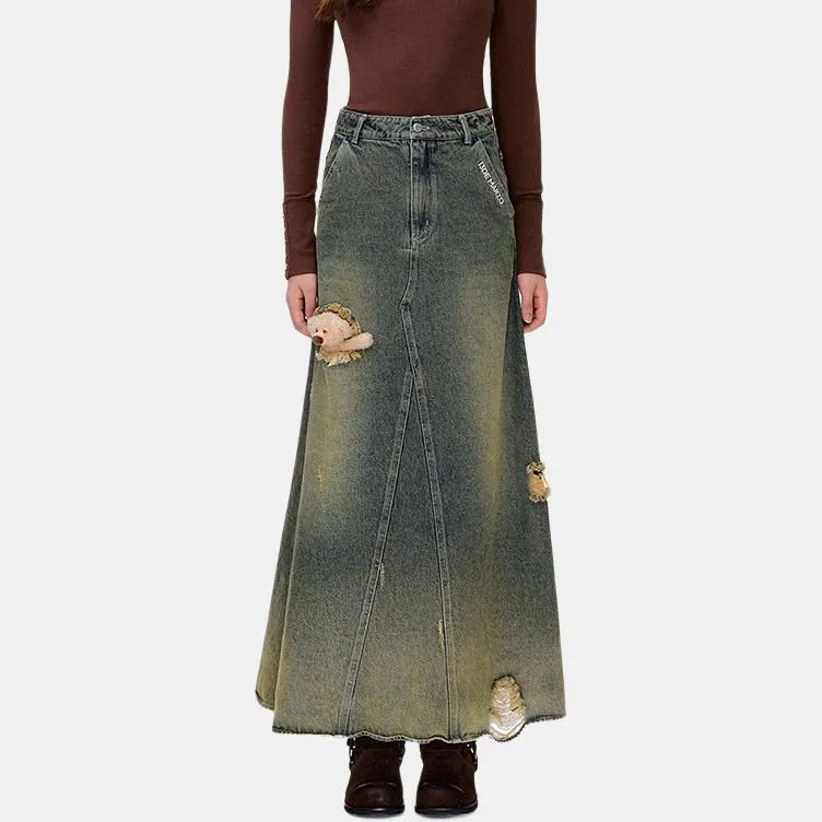 13 DEMARZO Denim Long Skirts Women's Washed Green-2