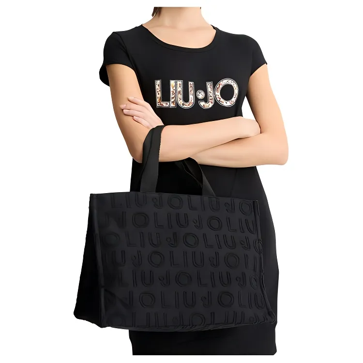 LIU·JO Cotton With Polyester Tote Bag, Shopping Bag, Shoulder Bag, Handbag Women's Black-4