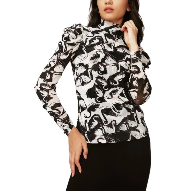 Diane Von Furstenberg Puff Sleeve T-Shirt Women's Black White-3