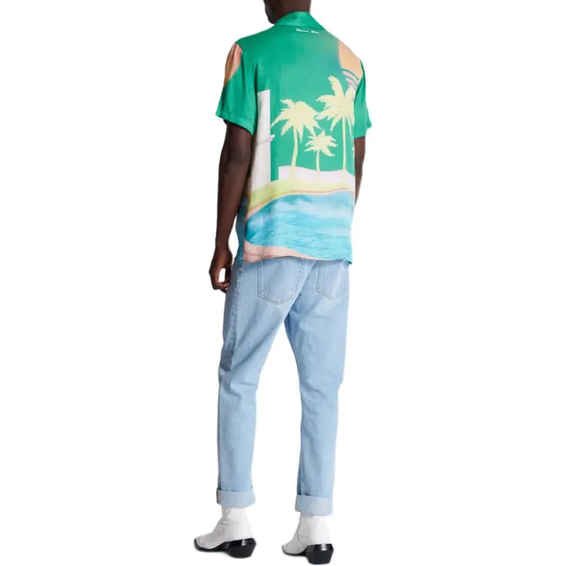 BALMAIN Palm Printed Short Sleeve Twill Shirt-3