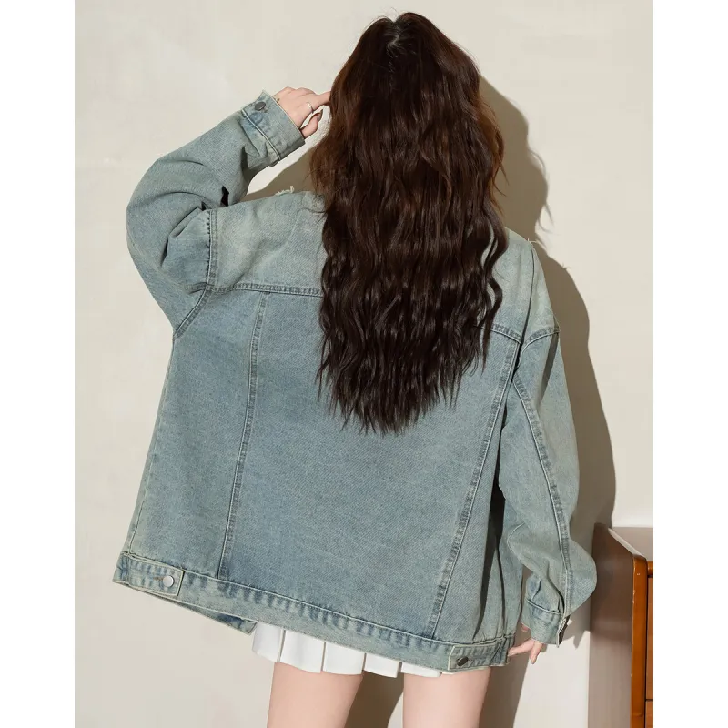 FAWENXIANGZI Denim Jacket Women's Blue-0