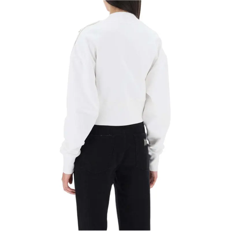 BALMAIN Cropped Sweatshirt 'White/Black'-4