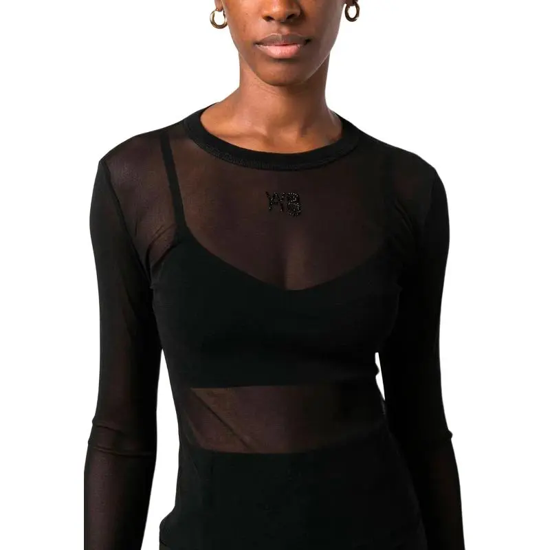 Alexander Wang Long Sleeve Top In Gauzy Mesh Black-4