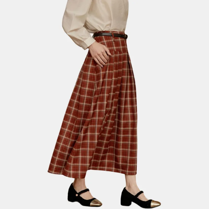MISHOW Casual Long Skirts Women's Red Plaid-3