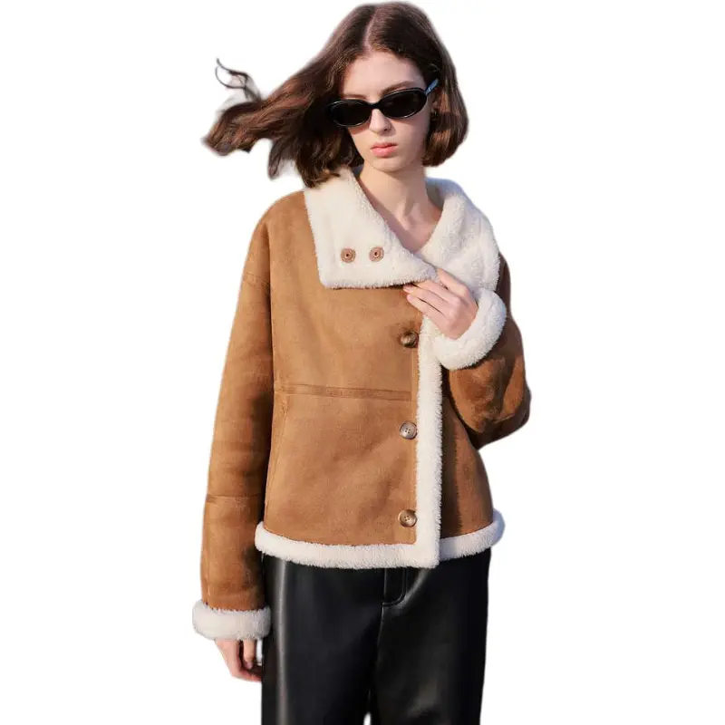 3COLOUR Velvet feel Coat Women's Khaki-1