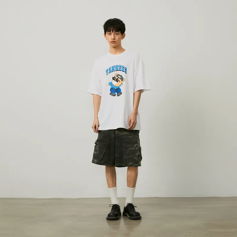 MLB Frown Bear Series SS24 Drop Shoulder Sleeve T Shirt Unisex White-2