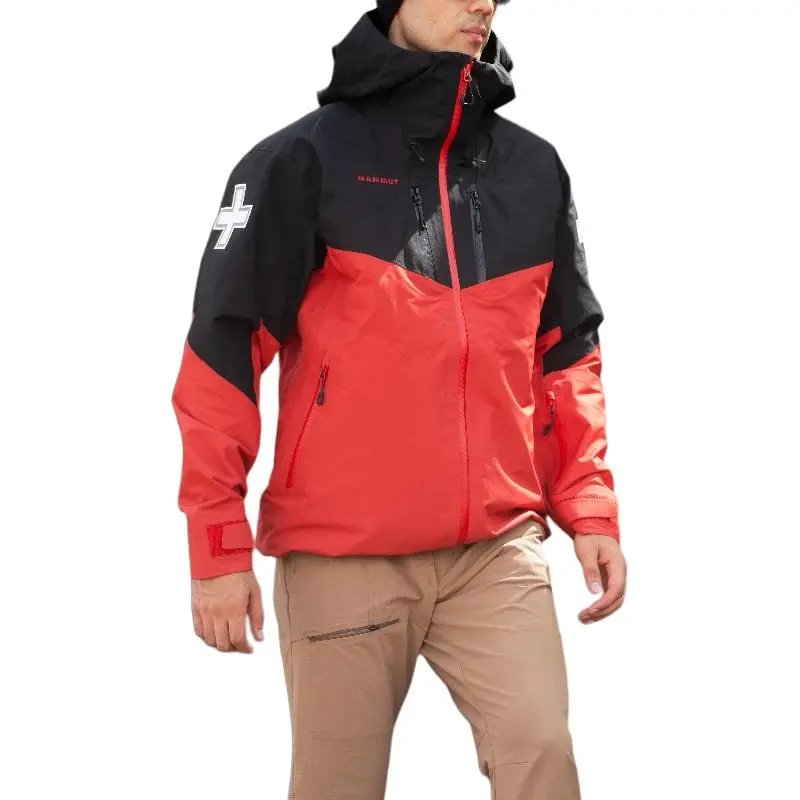 MAMMUT Waterproof, Windproof, And Breathable Windbreaker Jacket Men's Lava Red & Black-3