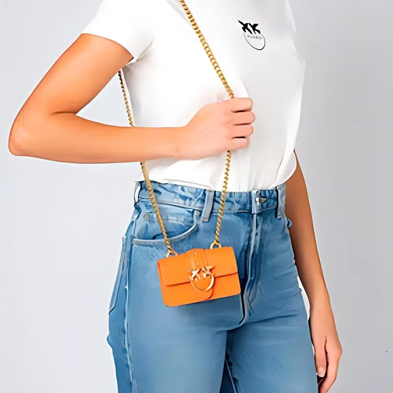 PINKO Leather Swift Bag Shoulder Bag Crossbody Bag Mini Women's Vintage Gold Brown-4