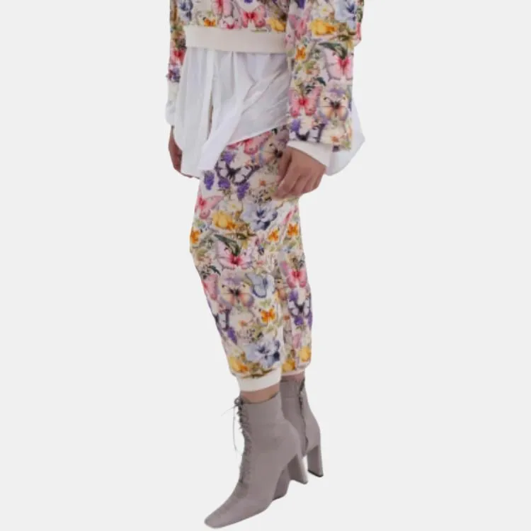 Selkie Collection SS24 Casual Pants Women's Apricot Base With Butterfly And Floral Herbal Print-2