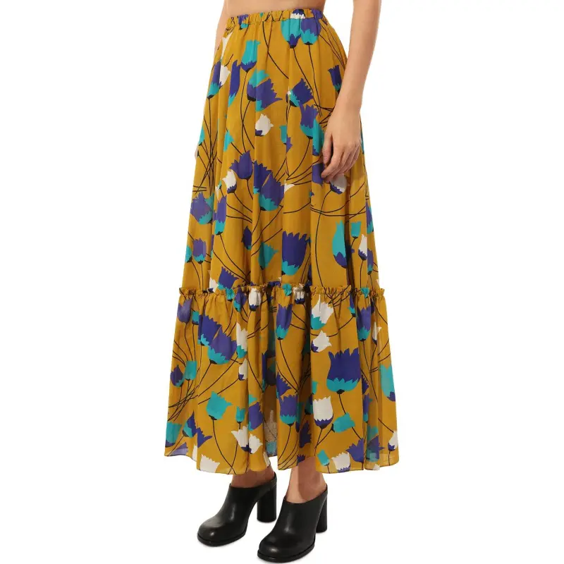 GUCCI SS21 Casual Long Skirts Women's Mustard Yellow-4