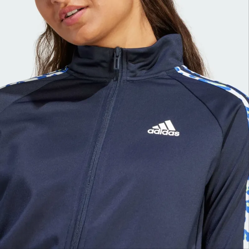 Adidas Essentials Animal Print Tricot 3-Stripes Track Jacket Jackets Coats Women's Marine Blue-4