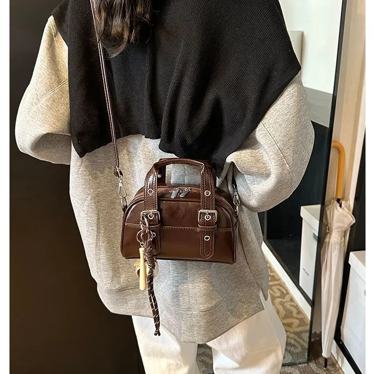 Morellybear PU Bowling Bag Handbag Crossbody Bag Regular Women's Black/Coffee/Brown/Red-5