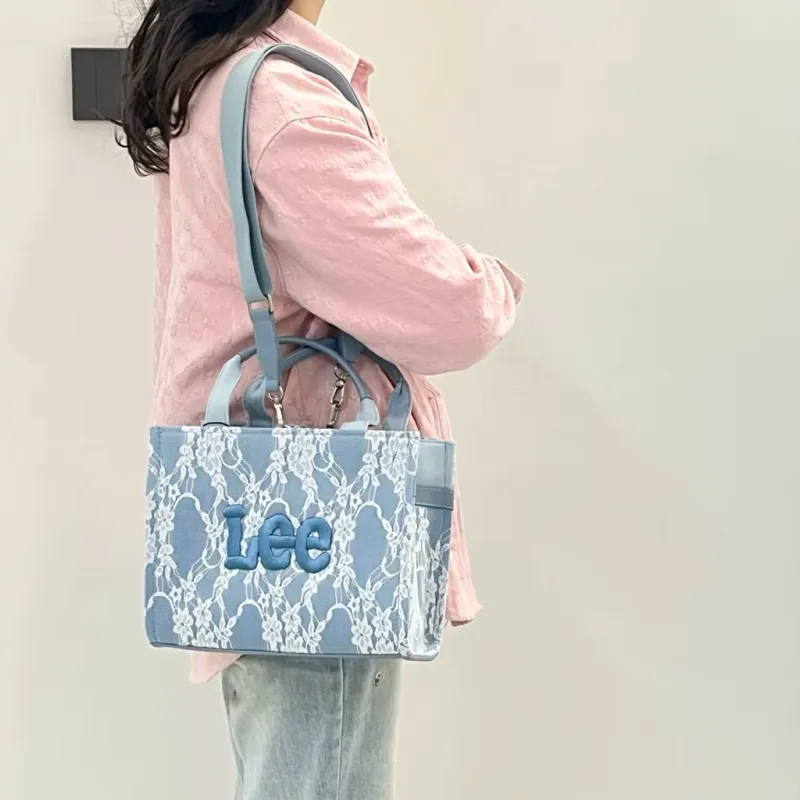 Lee Fabric Handbag, Crossbody Bag, Shoulder Bag Women's Lace Blue White-3