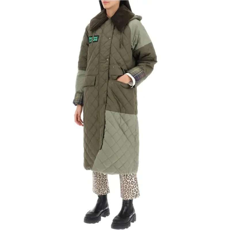 BARBOUR x GANNI Collaboration Burghley Quilted Jacket Jackets Coats Women's Green-4