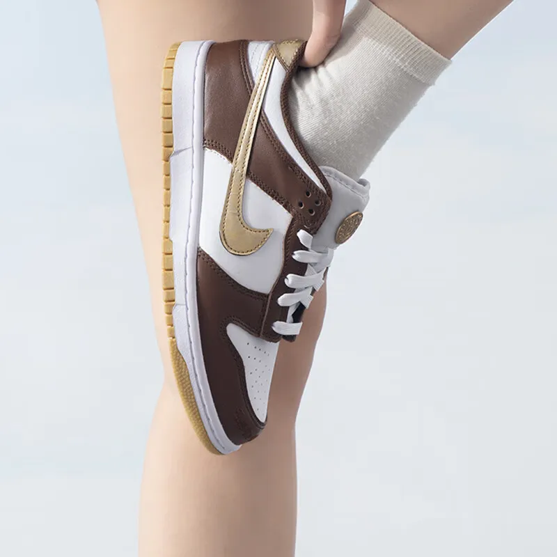 Nike Dunk Anti Slip Wear Resistant Low Top Kids' Skateboarding Shoes Umber Yellow White Unisex-1
